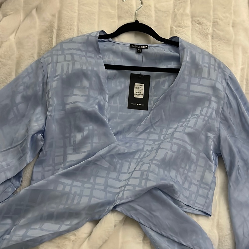 Fashion Nova blue blouse wrap top